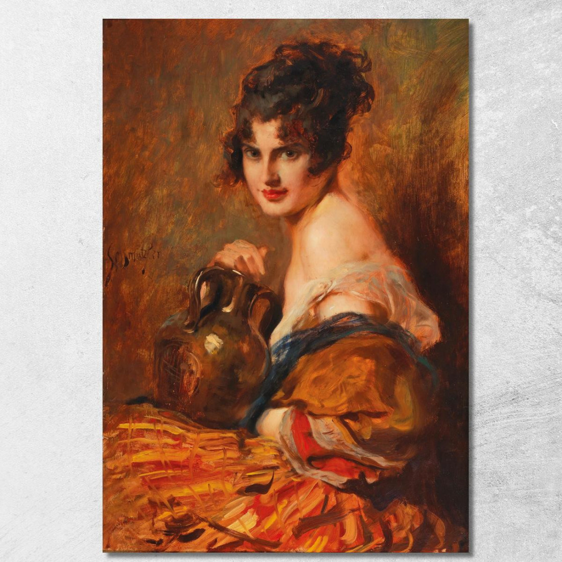 Bellezza Con Caraffa Di Vino Leopold Schmutzler lsc10 quadro stampato su tela Bellezza Con Caraffa Di Vino Leopold Schmutzler lsc10 quadro stampato su tela