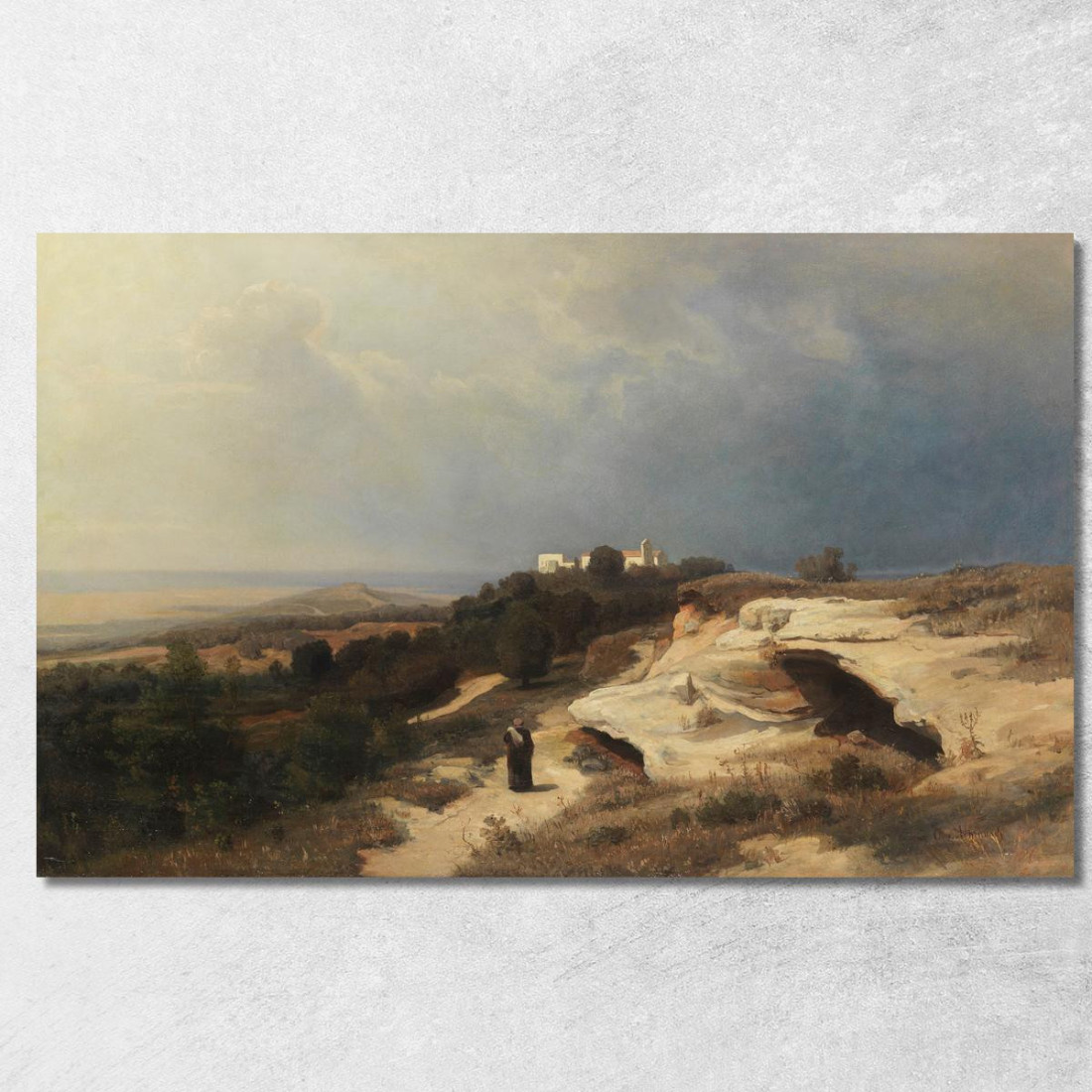 Paesaggio Campestre Con Monaco Errante Oswald Achenbach oac13 quadro stampato su tela Paesaggio Campestre Con Monaco Errante Oswald Achenbach oac13 quadro stampato su tela