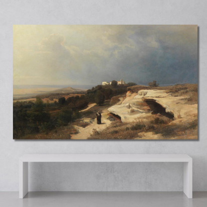 Paesaggio Campestre Con Monaco Errante Oswald Achenbach oac13 quadro stampato su tela