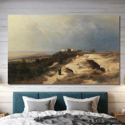 Paesaggio Campestre Con Monaco Errante Oswald Achenbach oac13 quadro stampato su tela