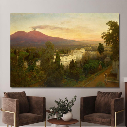 Campo Santo A Poggioreale Con Il Vesuvio Sullo Sfondo Oswald Achenbach oac14 quadro stampato su tela