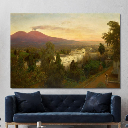 Campo Santo A Poggioreale Con Il Vesuvio Sullo Sfondo Oswald Achenbach oac14 quadro stampato su tela