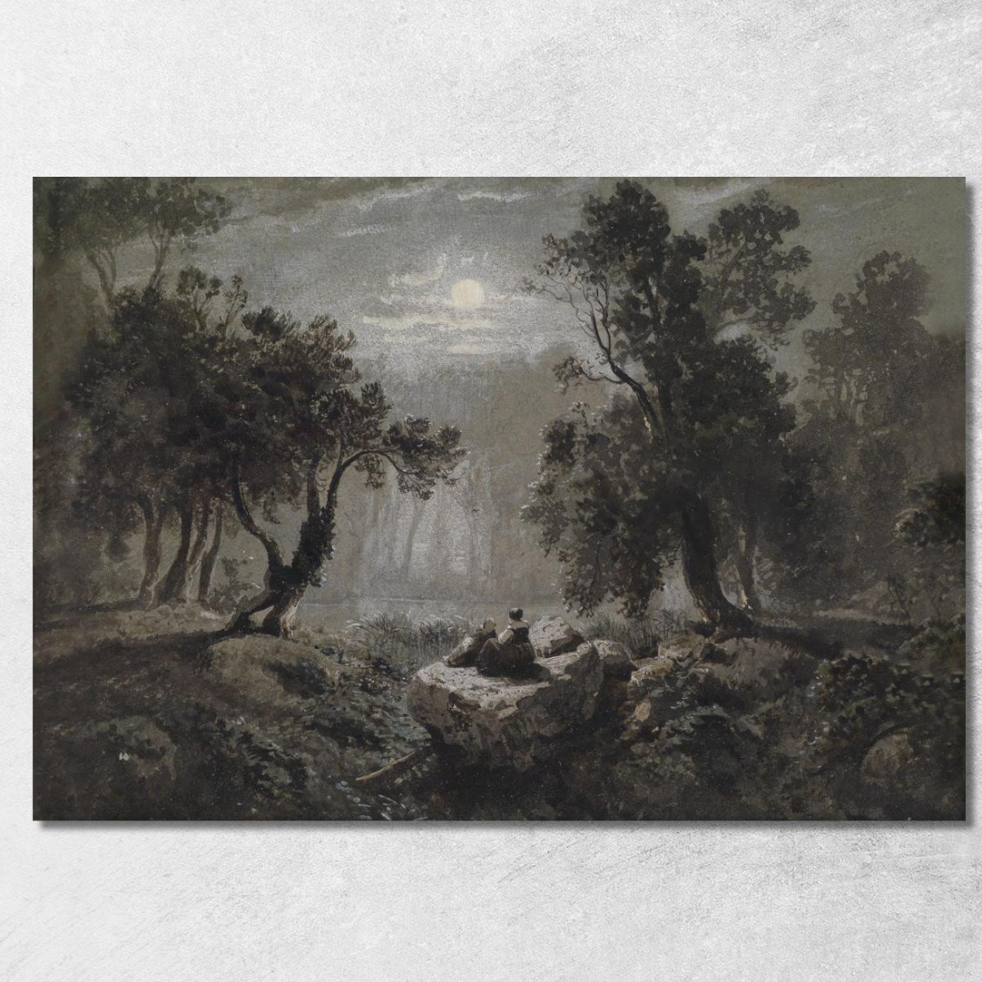 Un Paesaggio Forestale Romantico Al Chiaro Di Luna Oswald Achenbach oac15 quadro stampato su tela