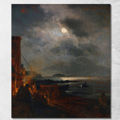 Pescatori Nella Baia Di Napoli Al Chiaro Di Luna Oswald Achenbach oac17 quadro stampato su tela