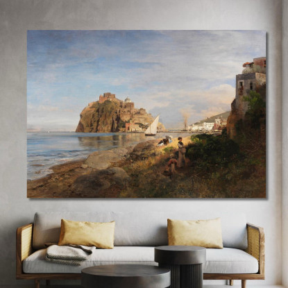 Ischia Con Vista Sul Castello Aragonese Oswald Achenbach oac24 quadro stampato su tela