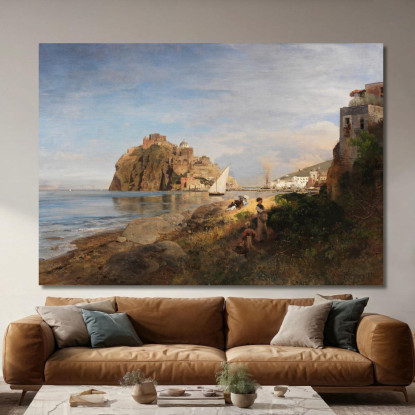Ischia Con Vista Sul Castello Aragonese Oswald Achenbach oac24 quadro stampato su tela