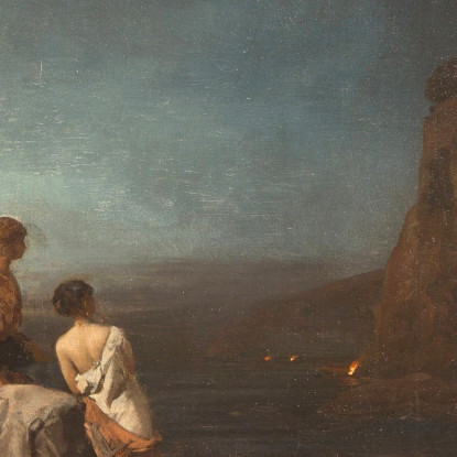 Notte Sulla Spiaggia Di Napoli Oswald Achenbach oac26 quadro stampato su tela