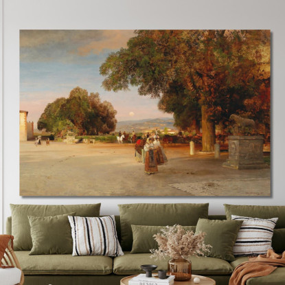 Scena Al Crepuscolo Sulla Terrazza Di Villa Grazioli A Grottaferrata Oswald Achenbach oac28 quadro stampato su tela