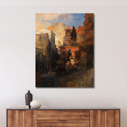 Scena Di Strada In Un Villaggio Di Montagna Italiano Oswald Achenbach oac29 quadro stampato su tela