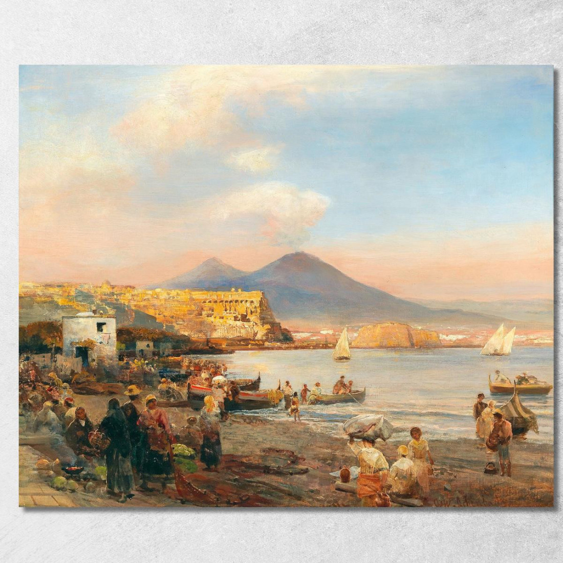 Tramonto Nella Baia Di Napoli Oswald Achenbach oac30 quadro stampato su tela Tramonto Nella Baia Di Napoli Oswald Achenbach oac30 quadro stampato su tela