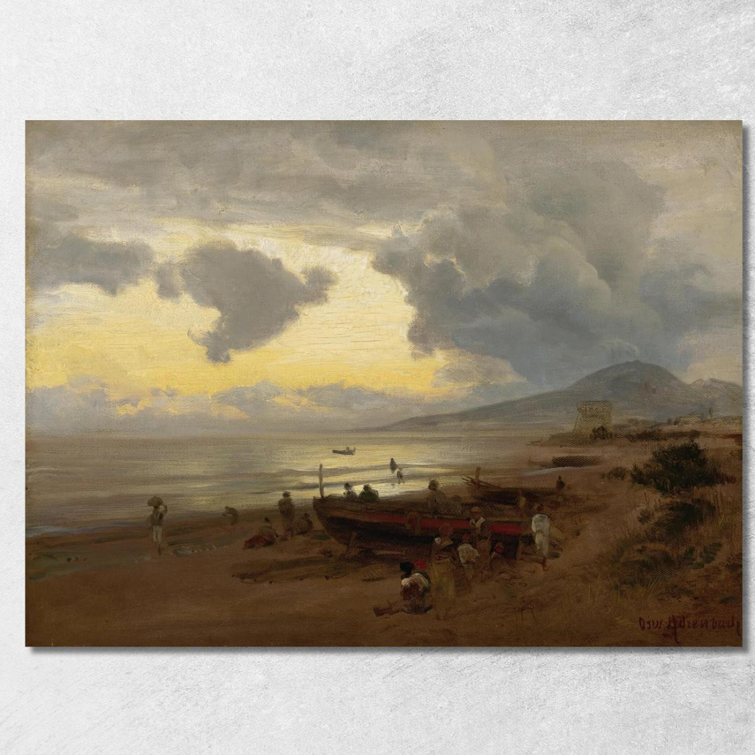 Tramonto Sulla Riva Oswald Achenbach oac31 quadro stampato su tela Tramonto Sulla Riva Oswald Achenbach oac31 quadro stampato su tela