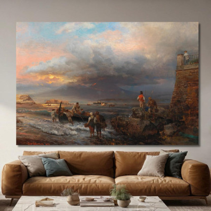 La Baia Di Napoli Con Il Vesuvio Sullo Sfondo Oswald Achenbach oac32 quadro stampato su tela