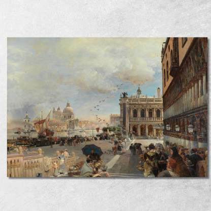 Venezia: Una Vista Della Piazzetta Con La Biblioteca Marciana Santa Maria Della Salute E La Dogana Oswald Achenbach oac34 quadr
