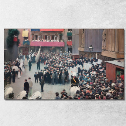 La Processione Del Corpus Christi Che Lascia La Chiesa Di Santa Maria Del Mar Ramón Casas rcs41 quadro stampato su tela