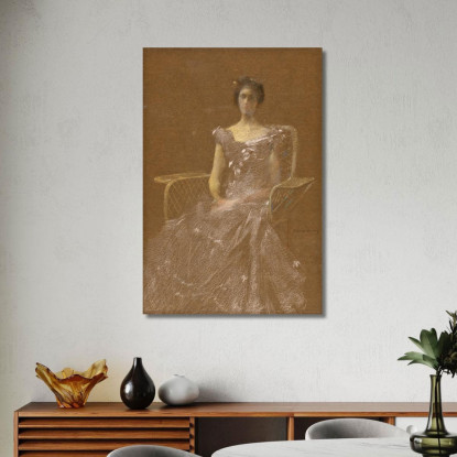 Donna Su Poltrona Di Rattan Thomas Wilmer Dewing twd11 quadro stampato su tela