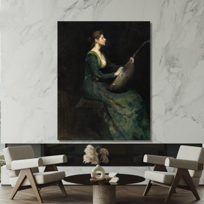 Donna Con Un Liuto Thomas Wilmer Dewing twd15 quadro stampato su tela