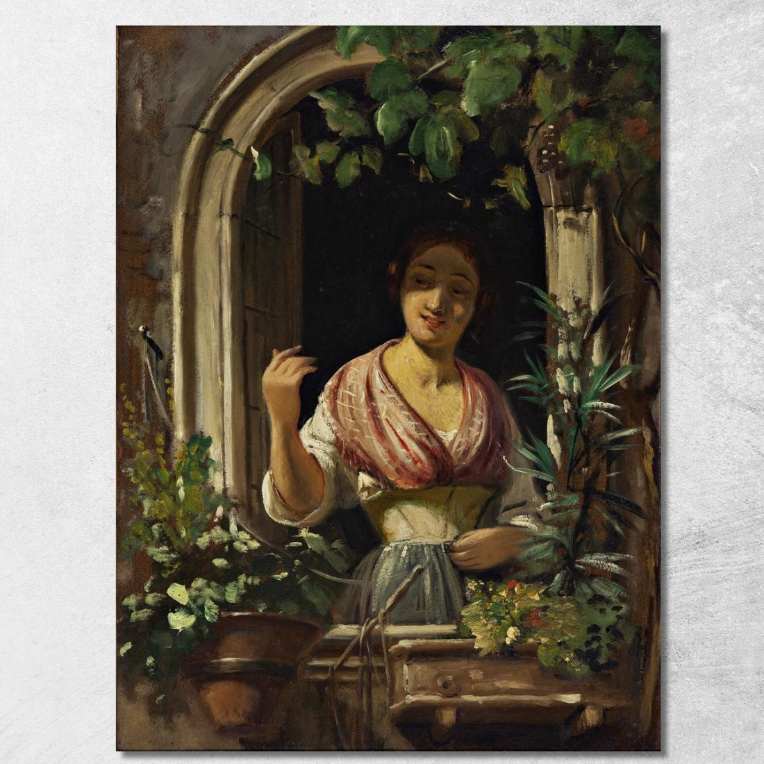 Donna Italiana Che Saluta Da Una Finestra Fine Degli Anni 1850 Wilhelm Marstrand wmr32 quadro stampato su tela Donna Italiana Che Saluta Da Una Finestra Fine Degli Anni 1850 Wilhelm Marstrand wmr32 quadro stampato su tela