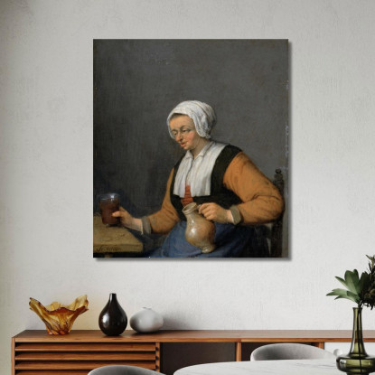 Una Donna Con Una Brocca Di Birra Adriaen van Ostade avo11 quadro stampato su tela