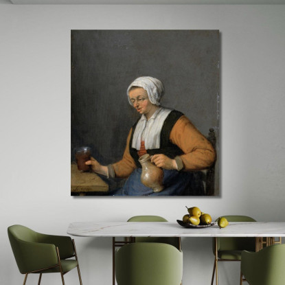 Una Donna Con Una Brocca Di Birra Adriaen van Ostade avo11 quadro stampato su tela
