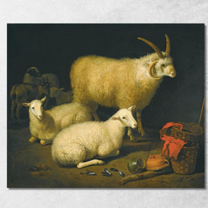 Interno Di Un Fienile Con Un Ariete A Quattro Corna Quattro Pecore E Una Capra Aelbert Cuyp acu1 quadro stampato su tela