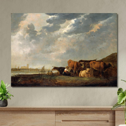 Bestiame Vicino Alla Mosa Con Dordrecht In Lontananza Aelbert Cuyp acu11 quadro stampato su tela