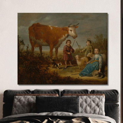 Bambini E Una Mucca Aelbert Cuyp acu12 quadro stampato su tela