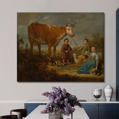Bambini E Una Mucca Aelbert Cuyp acu12 quadro stampato su tela