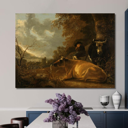 Paesaggio Con Mucche E Un Giovane Mandriano Aelbert Cuyp acu21 quadro stampato su tela