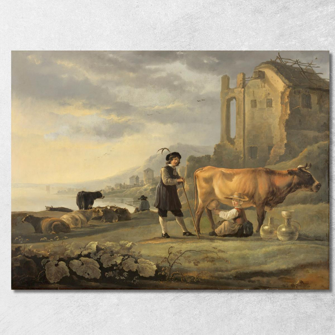 Paesaggio Con Una Domestica Che Munge Una Mucca Aelbert Cuyp acu24 quadro stampato su tela Paesaggio Con Una Domestica Che Munge Una Mucca Aelbert Cuyp acu24 quadro stampato su tela