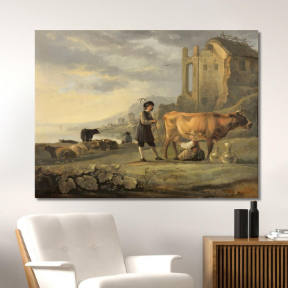 Paesaggio Con Una Domestica Che Munge Una Mucca Aelbert Cuyp acu24 quadro stampato su tela