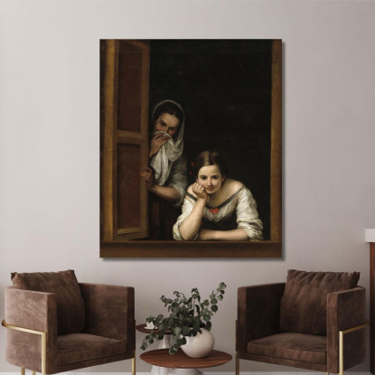 Due Donne Alla Finestra Bartolomé Estebán Murillo bem55 quadro stampato su tela