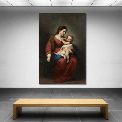 Vergine E Bambino Bartolomé Estebán Murillo bem57 quadro stampato su tela