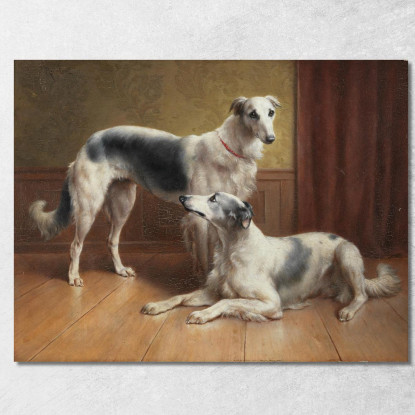 Una Coppia Di Borzoi In Un Interno Carl Reichert crc7 quadro stampato su tela