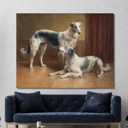 Una Coppia Di Borzoi In Un Interno Carl Reichert crc7 quadro stampato su tela