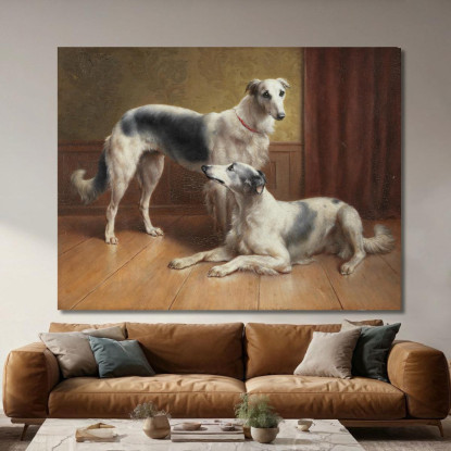 Una Coppia Di Borzoi In Un Interno Carl Reichert crc7 quadro stampato su tela