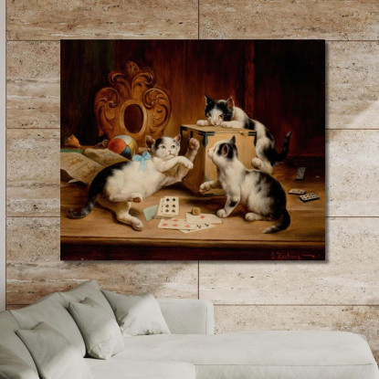 Giocando A Carte Carl Reichert crc43 quadro stampato su tela
