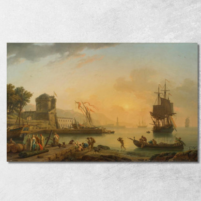 Una Grande Vista Della Costa Arricchita Da Edifici Navi E Figure Claude-Joseph Vernet cjv3 quadro stampato su tela