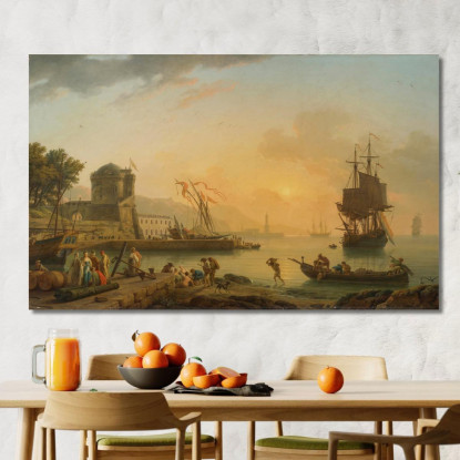 Una Grande Vista Della Costa Arricchita Da Edifici Navi E Figure Claude-Joseph Vernet cjv3 quadro stampato su tela