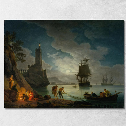 Un Porto Al Chiaro Di Luna Claude-Joseph Vernet cjv4 quadro stampato su tela