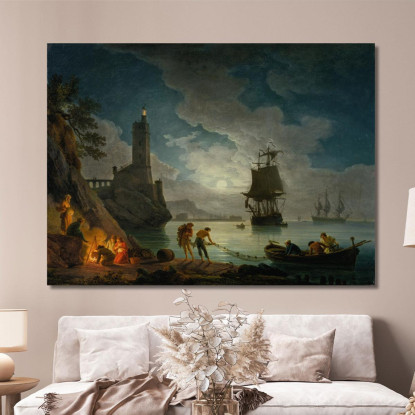Un Porto Al Chiaro Di Luna Claude-Joseph Vernet cjv4 quadro stampato su tela