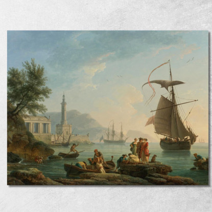 Un Porto Mediterraneo Al Tramonto Con Pescatori Claude-Joseph Vernet cjv5 quadro stampato su tela