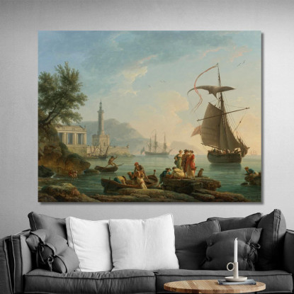 Un Porto Mediterraneo Al Tramonto Con Pescatori Claude-Joseph Vernet cjv5 quadro stampato su tela