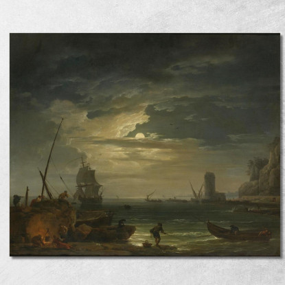 Un'Insenatura Mediterranea Al Chiaro Di Luna Claude-Joseph Vernet cjv6 quadro stampato su tela