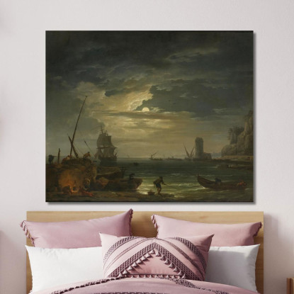 Un'Insenatura Mediterranea Al Chiaro Di Luna Claude-Joseph Vernet cjv6 quadro stampato su tela