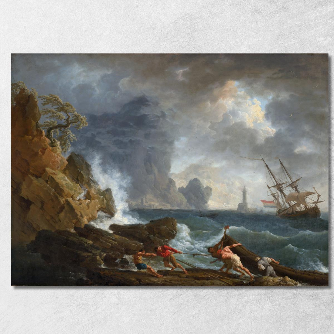 Un Porto Italiano Con Tempo Tempestoso Claude-Joseph Vernet cjv13 quadro stampato su tela Un Porto Italiano Con Tempo Tempestoso Claude-Joseph Vernet cjv13 quadro stampato su tela