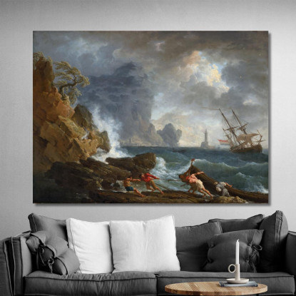 Un Porto Italiano Con Tempo Tempestoso Claude-Joseph Vernet cjv13 quadro stampato su tela