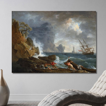 Un Porto Italiano Con Tempo Tempestoso Claude-Joseph Vernet cjv13 quadro stampato su tela