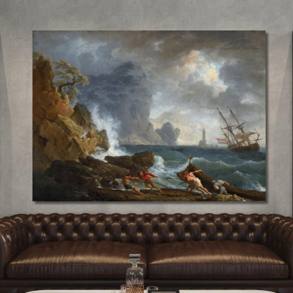 Un Porto Italiano Con Tempo Tempestoso Claude-Joseph Vernet cjv13 quadro stampato su tela