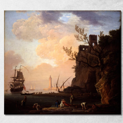 Una Scena Portuale In Stile Italiano Claude-Joseph Vernet cjv14 quadro stampato su tela