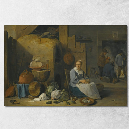 Interno Di Un Fienile Con Una Domestica Che Prepara Le Verdure David Teniers The Younger dty1 quadro stampato su tela